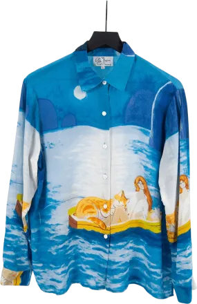 00's Silk Watercolor Long Sleeve Blouse by Michael Leu
