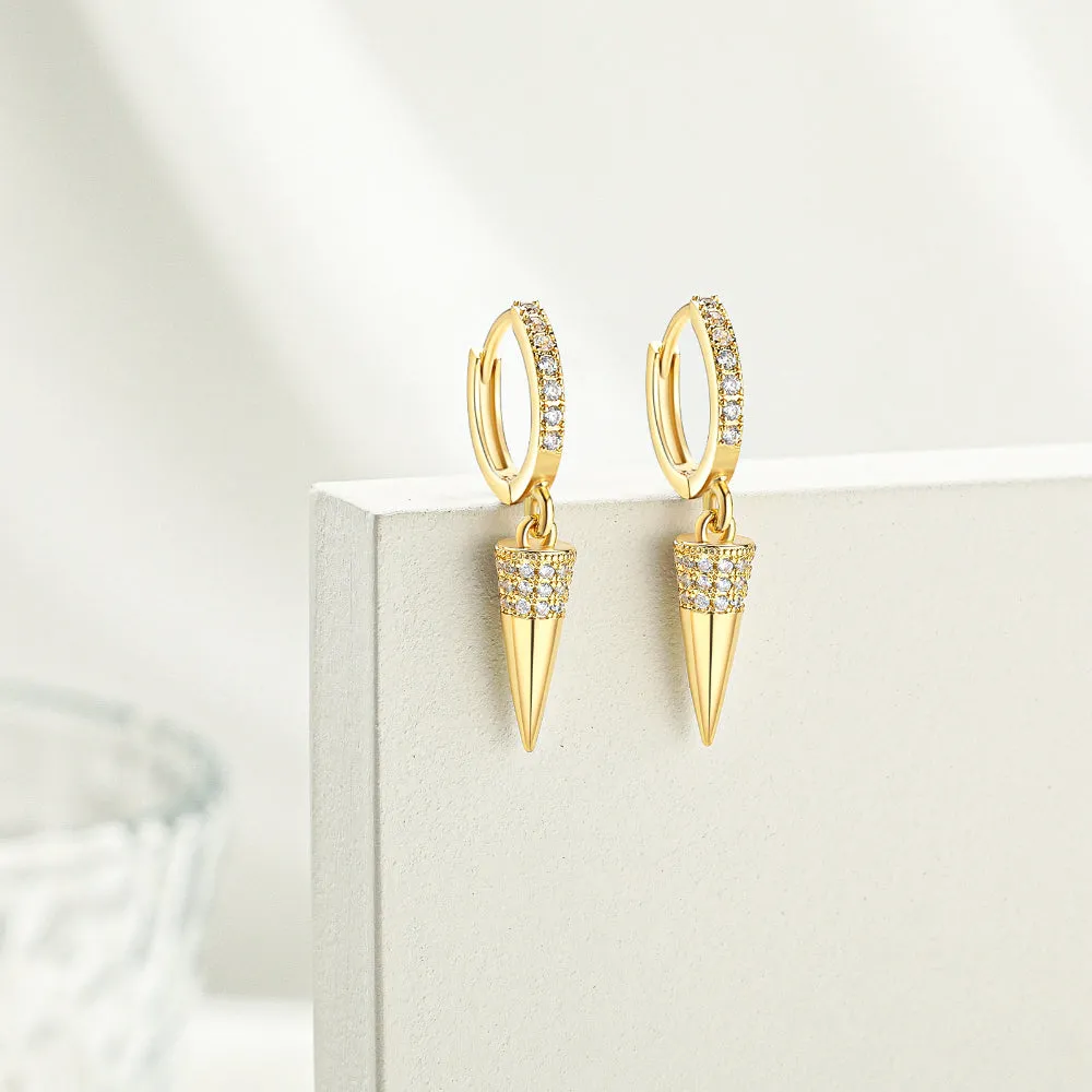14K Gold Dangle Drop Hoop Earrings for Women Girls- Spike