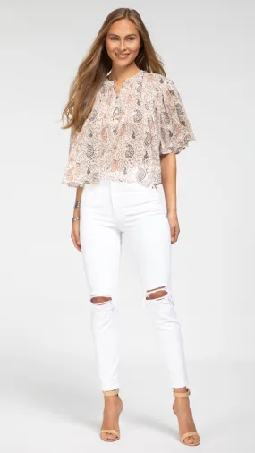 90s High Rise Ankle Crop - White Destroy