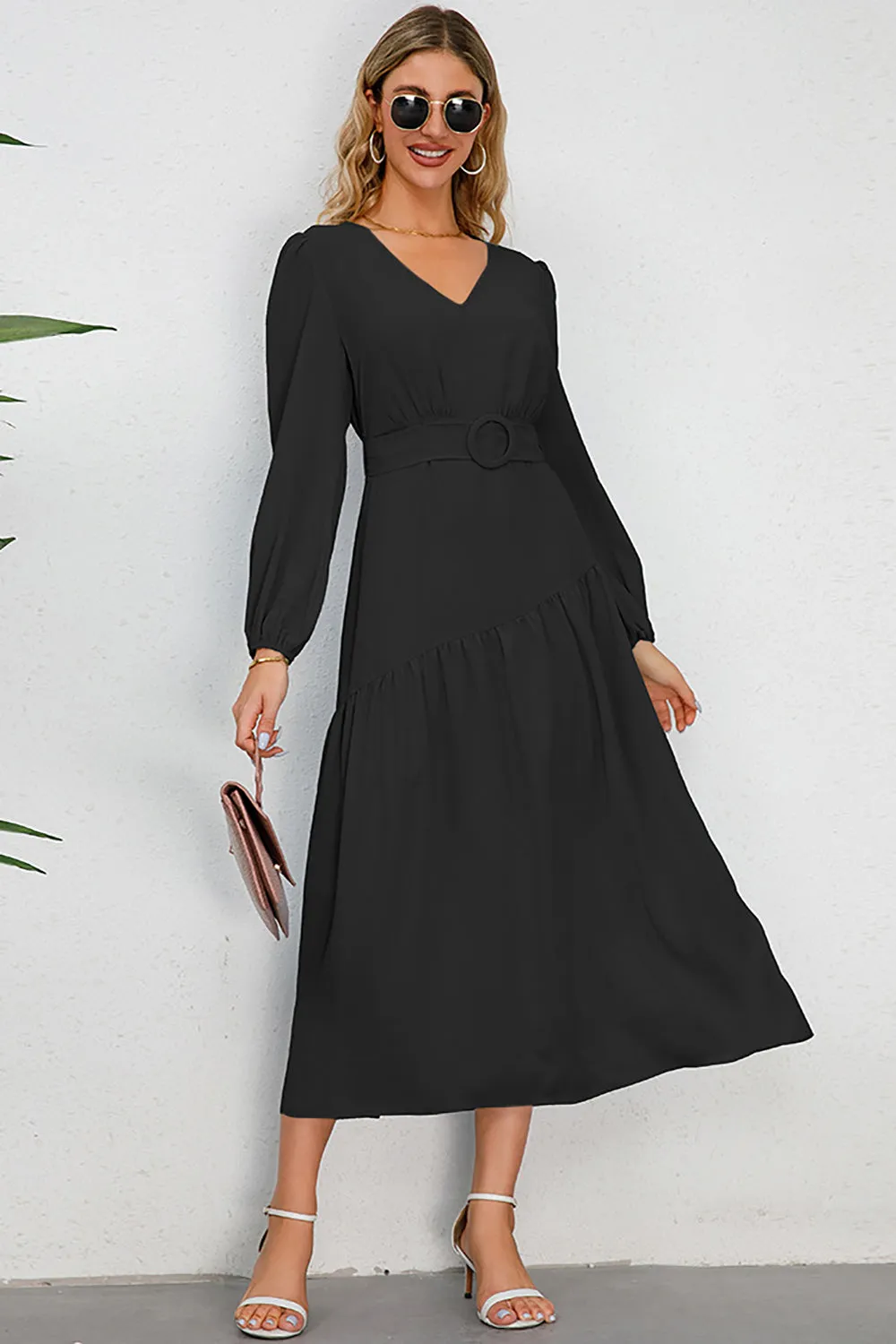A-Line Long Sleeves Black Casual Dress