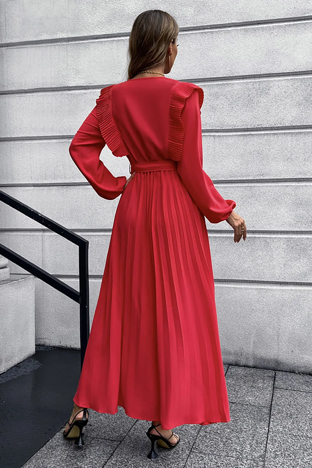A-Line Long Sleeves Dark Green Casual Dress with Ruffles