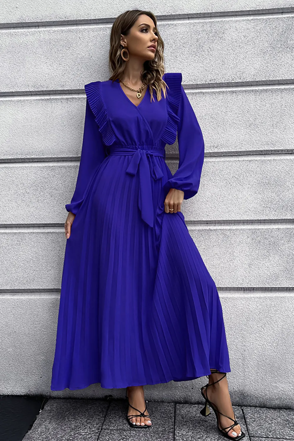 A-Line Long Sleeves Dark Green Casual Dress with Ruffles