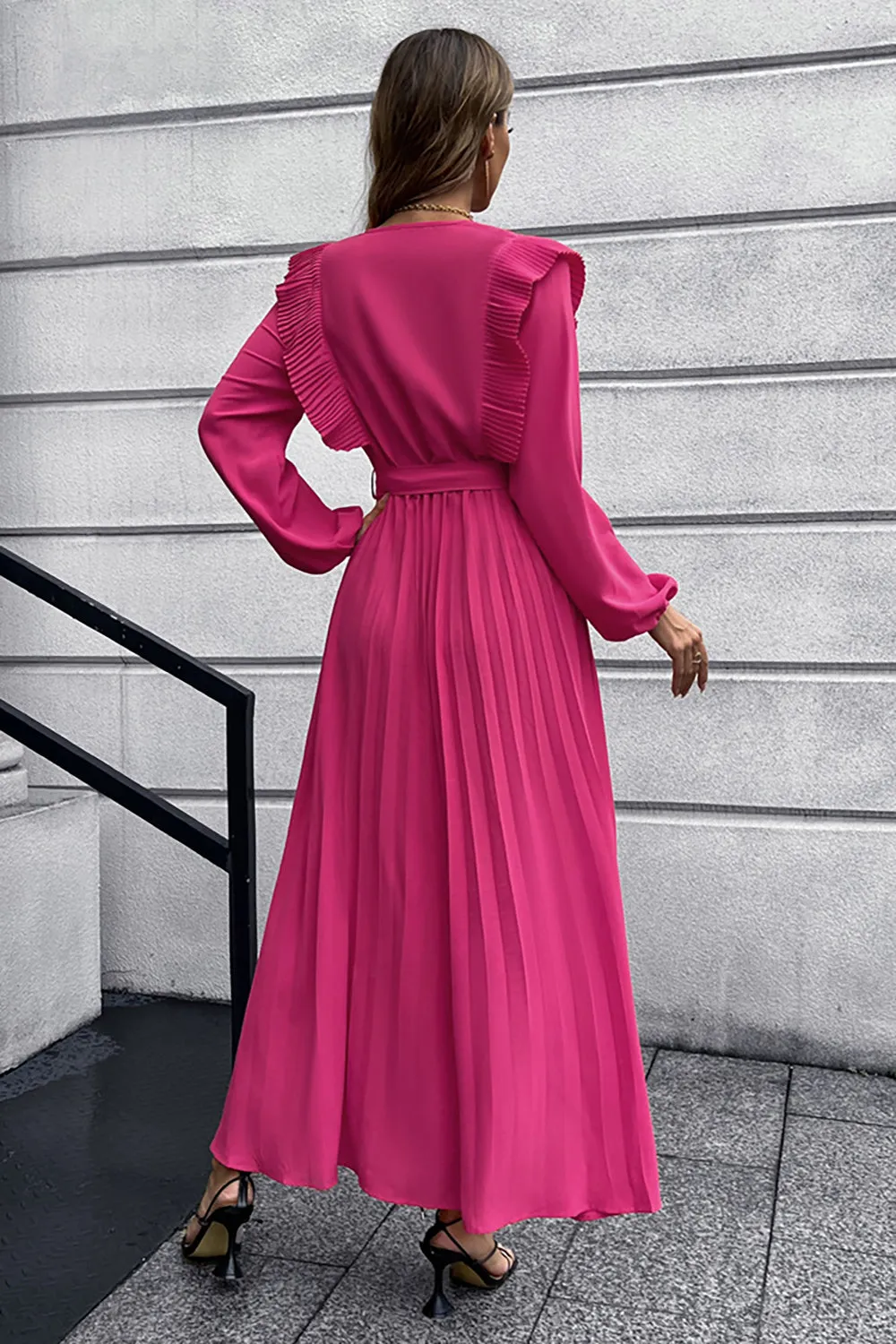 A-Line Long Sleeves Dark Green Casual Dress with Ruffles