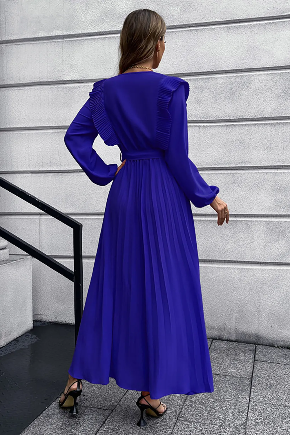 A-Line Long Sleeves Dark Green Casual Dress with Ruffles