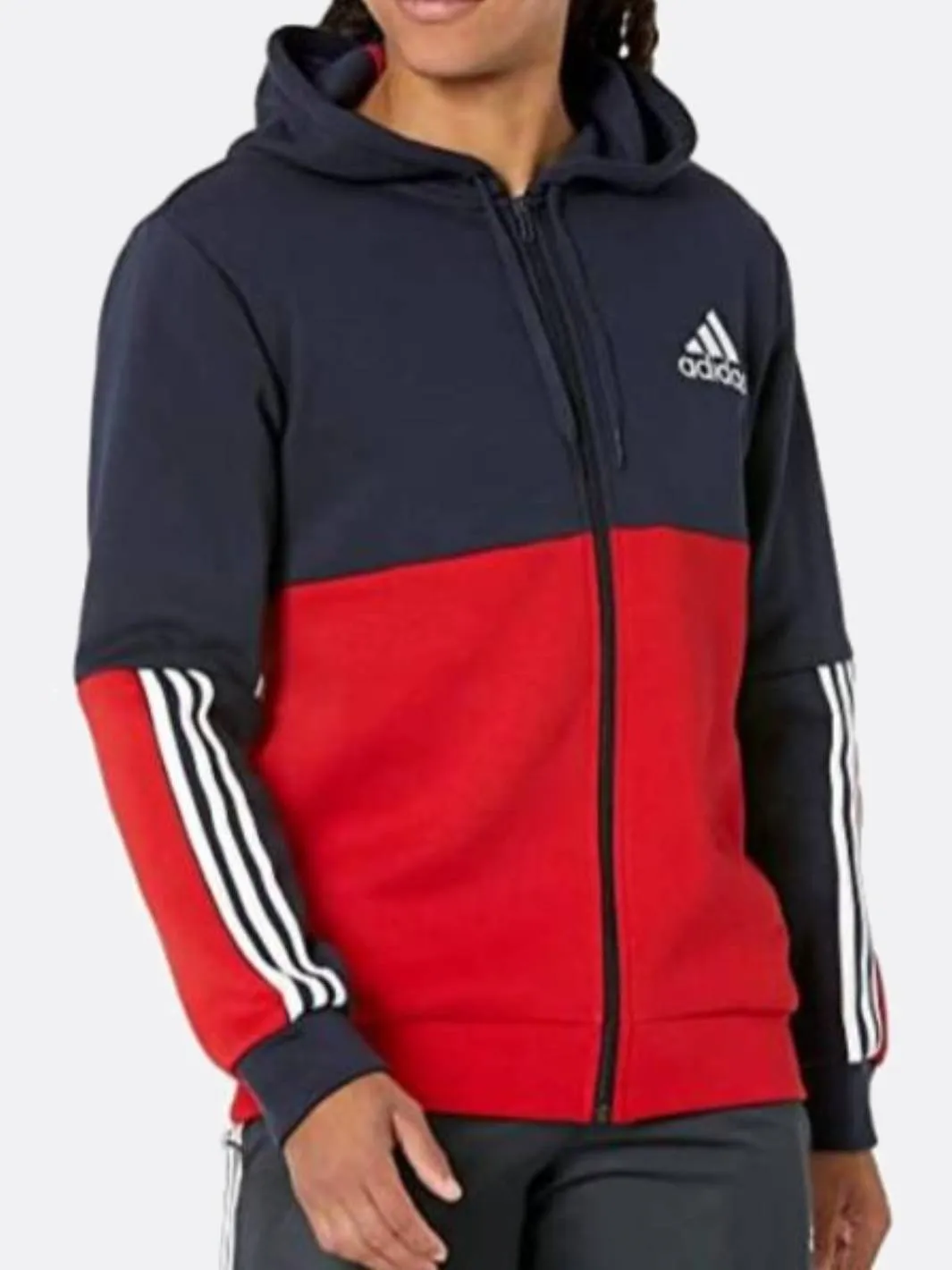adidas - Men - Essentials Colorblock Full-Zip Hoodie - Ink/Red