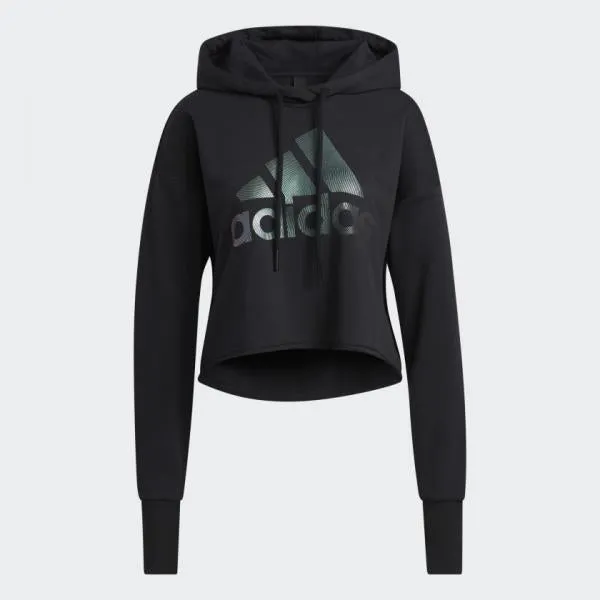 adidas - Women - Holiday Shine Crop Pullover Hoodie - Black