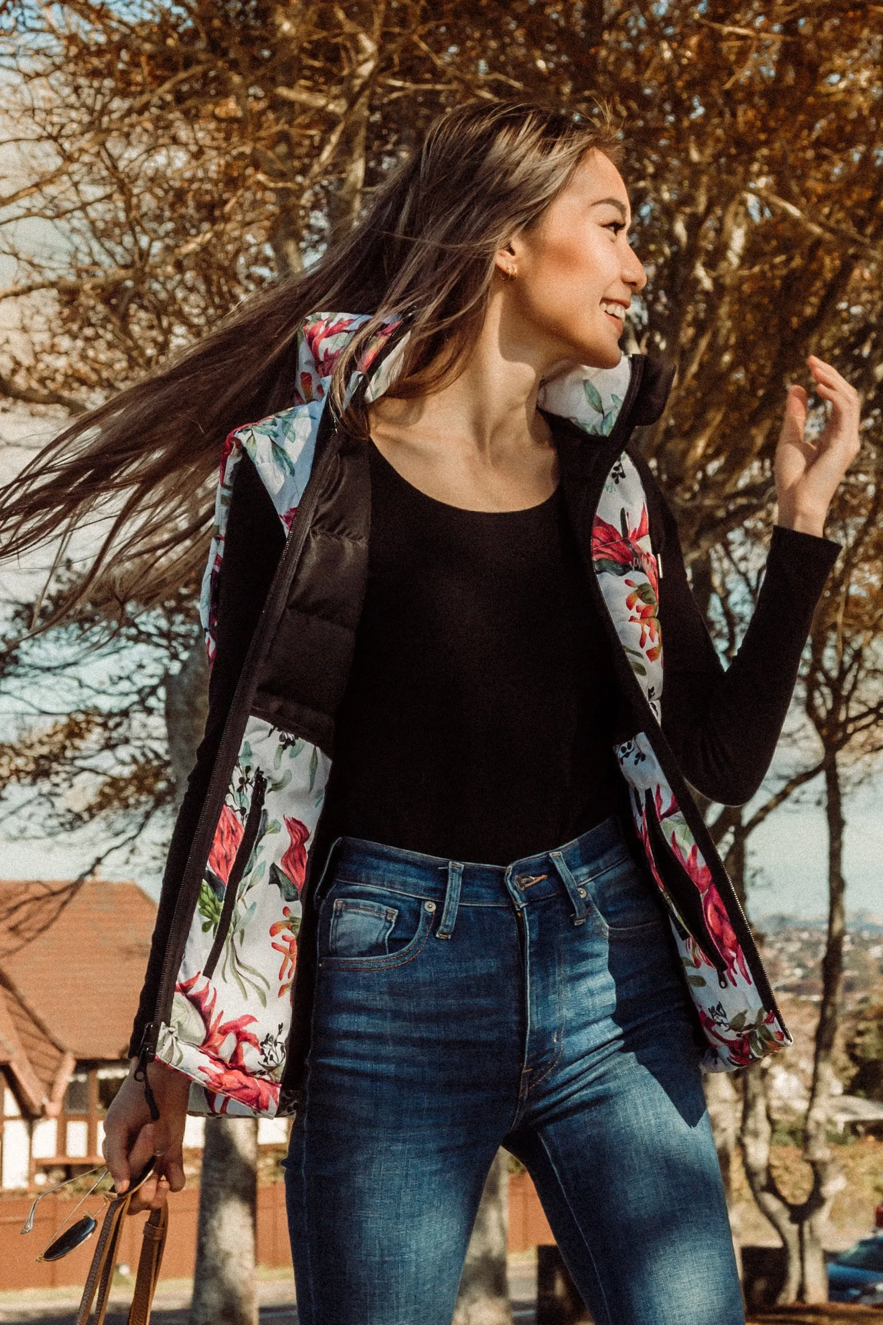 African Protea waterproof puffer vest