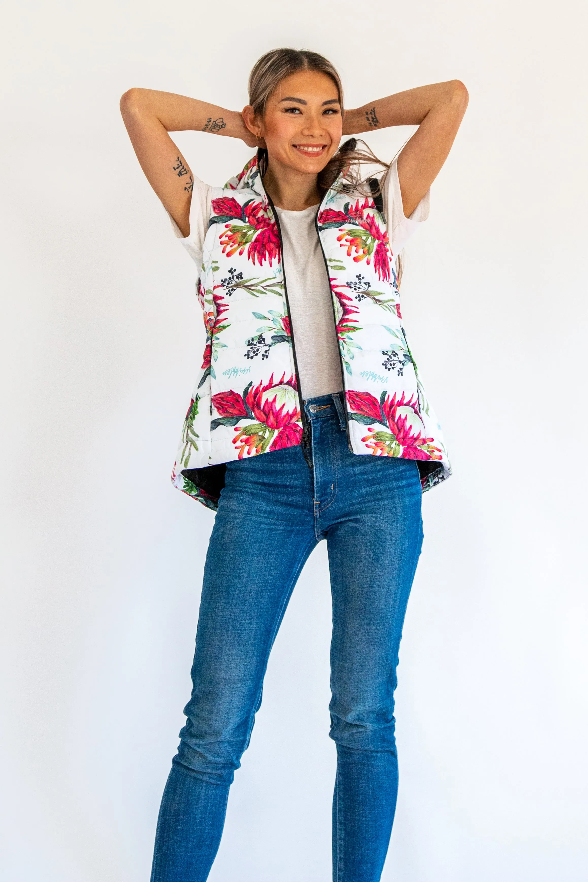 African Protea waterproof puffer vest