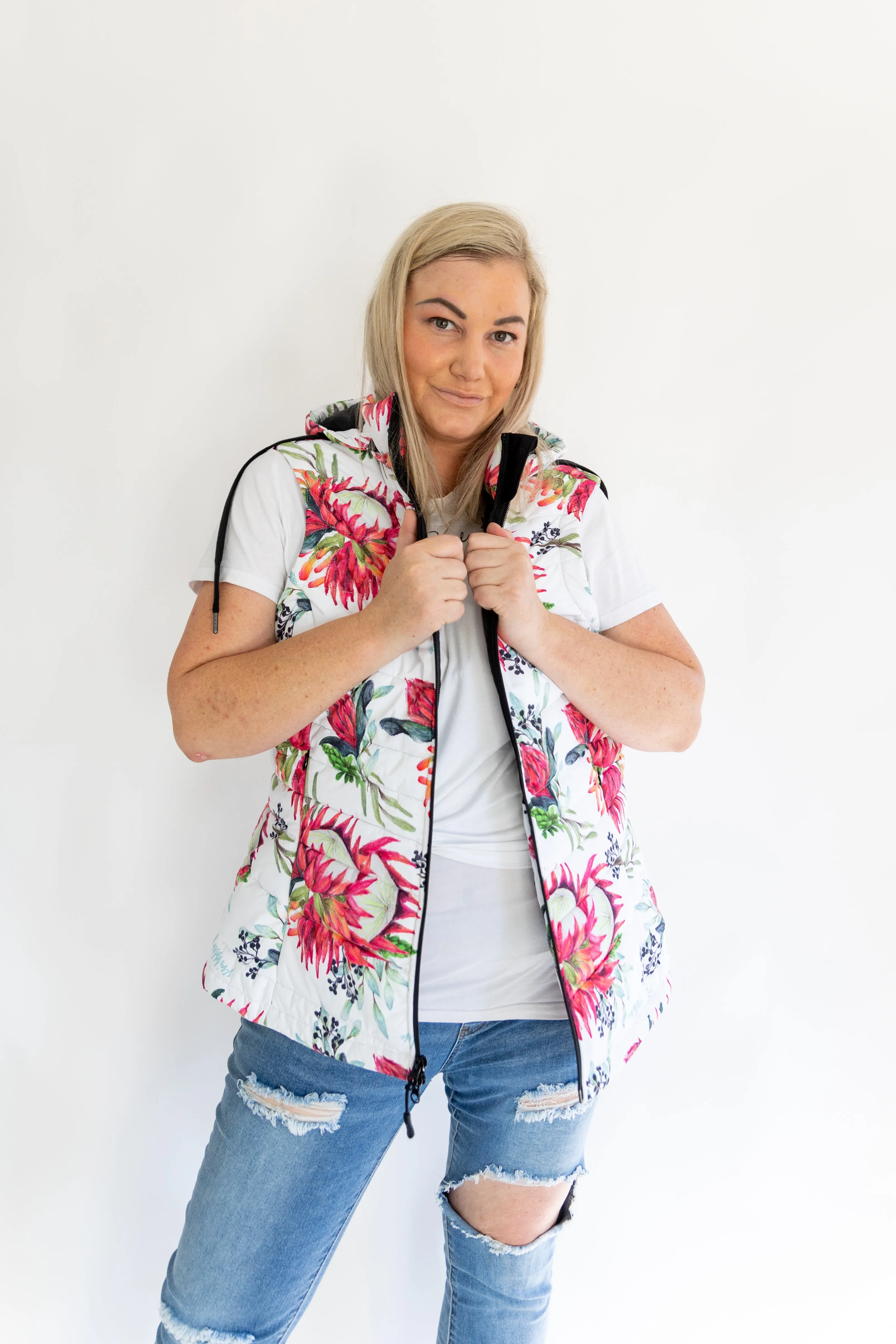 African Protea waterproof puffer vest