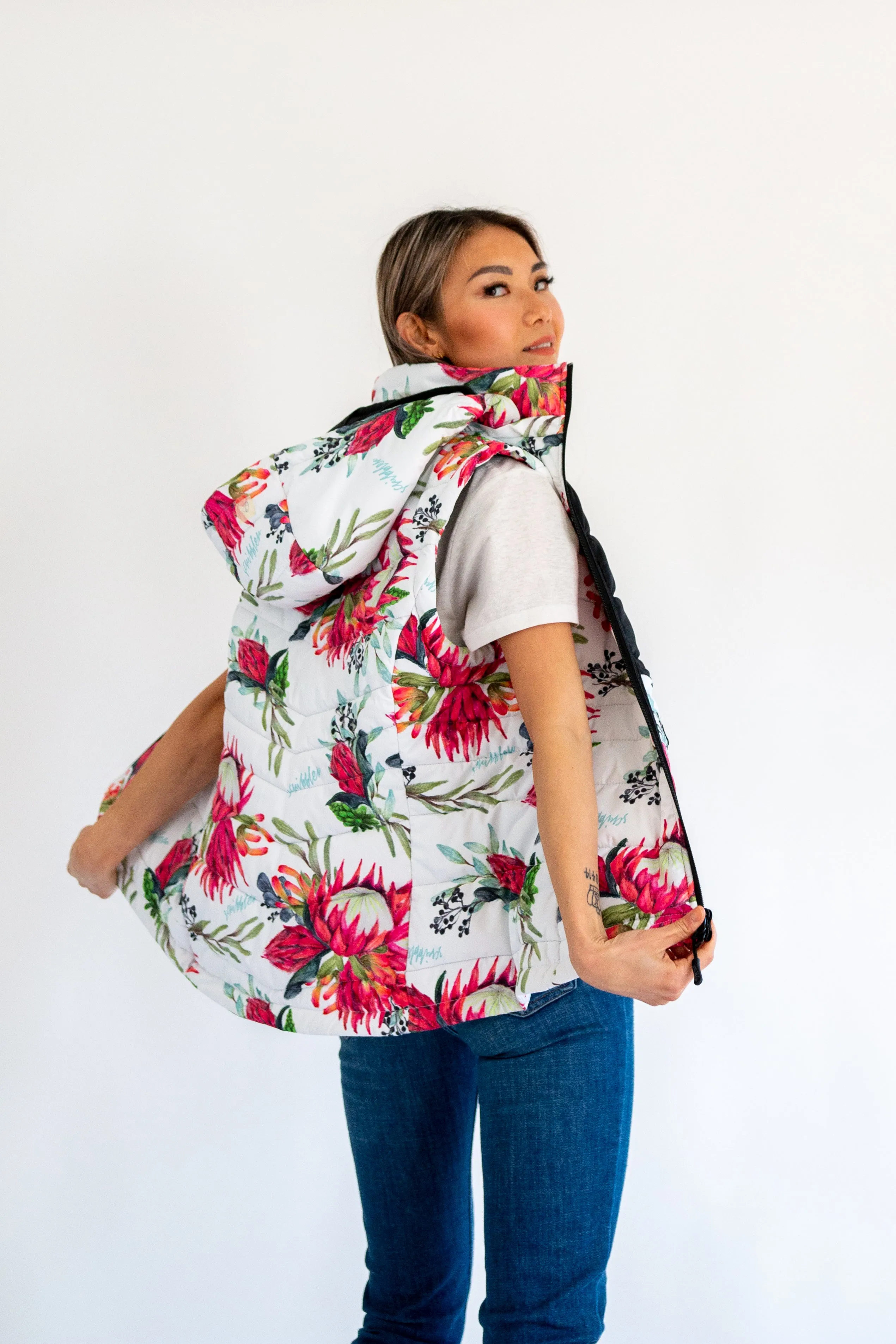 African Protea waterproof puffer vest