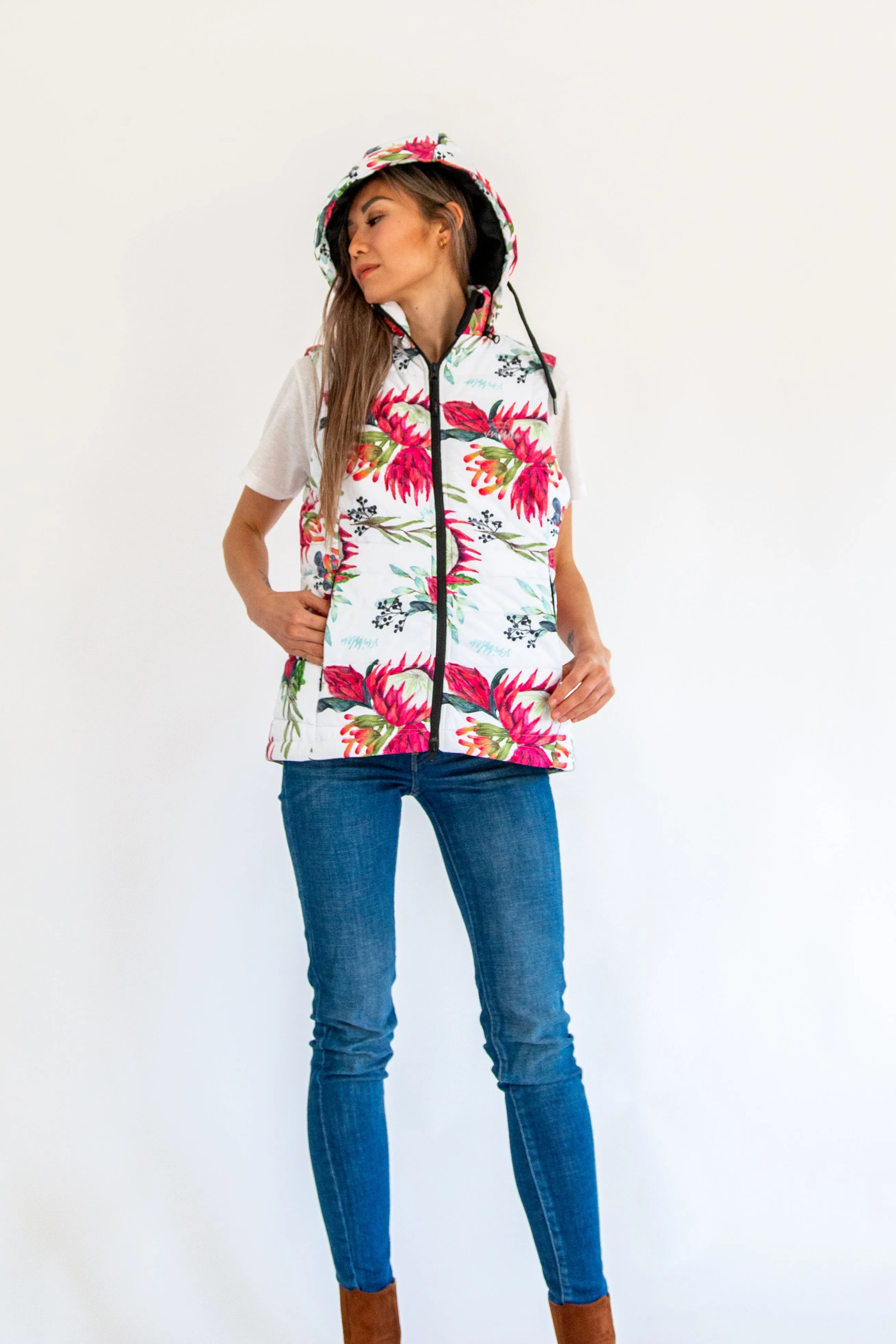 African Protea waterproof puffer vest