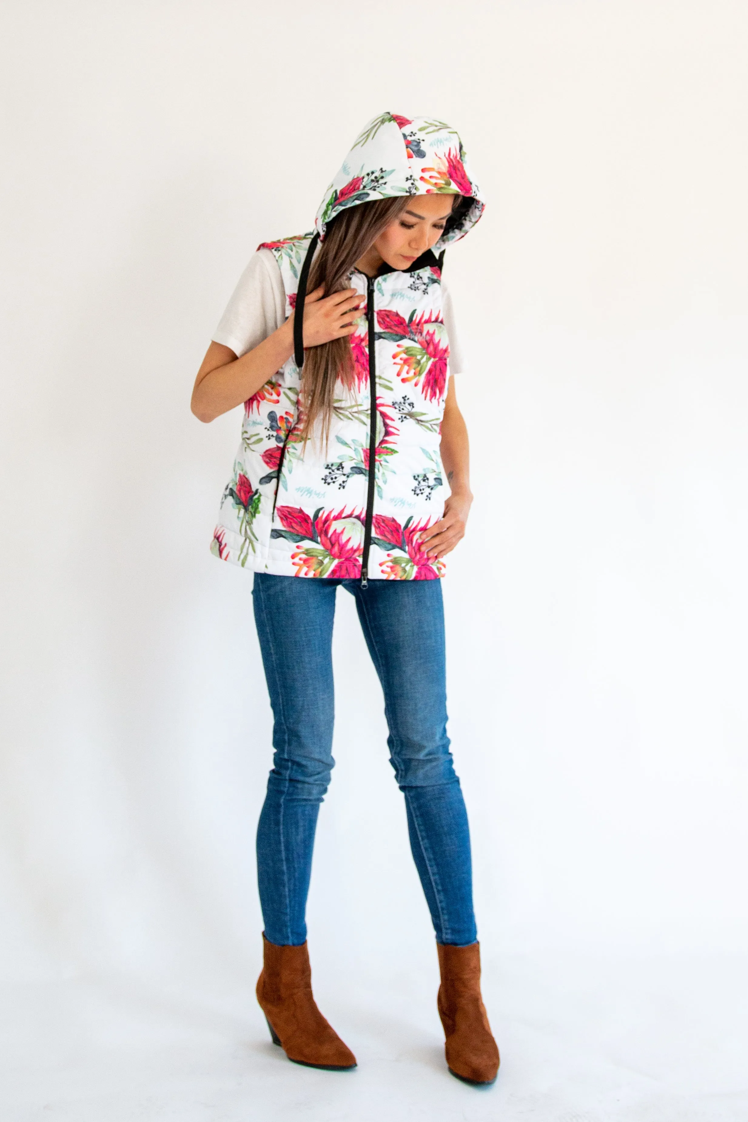 African Protea waterproof puffer vest