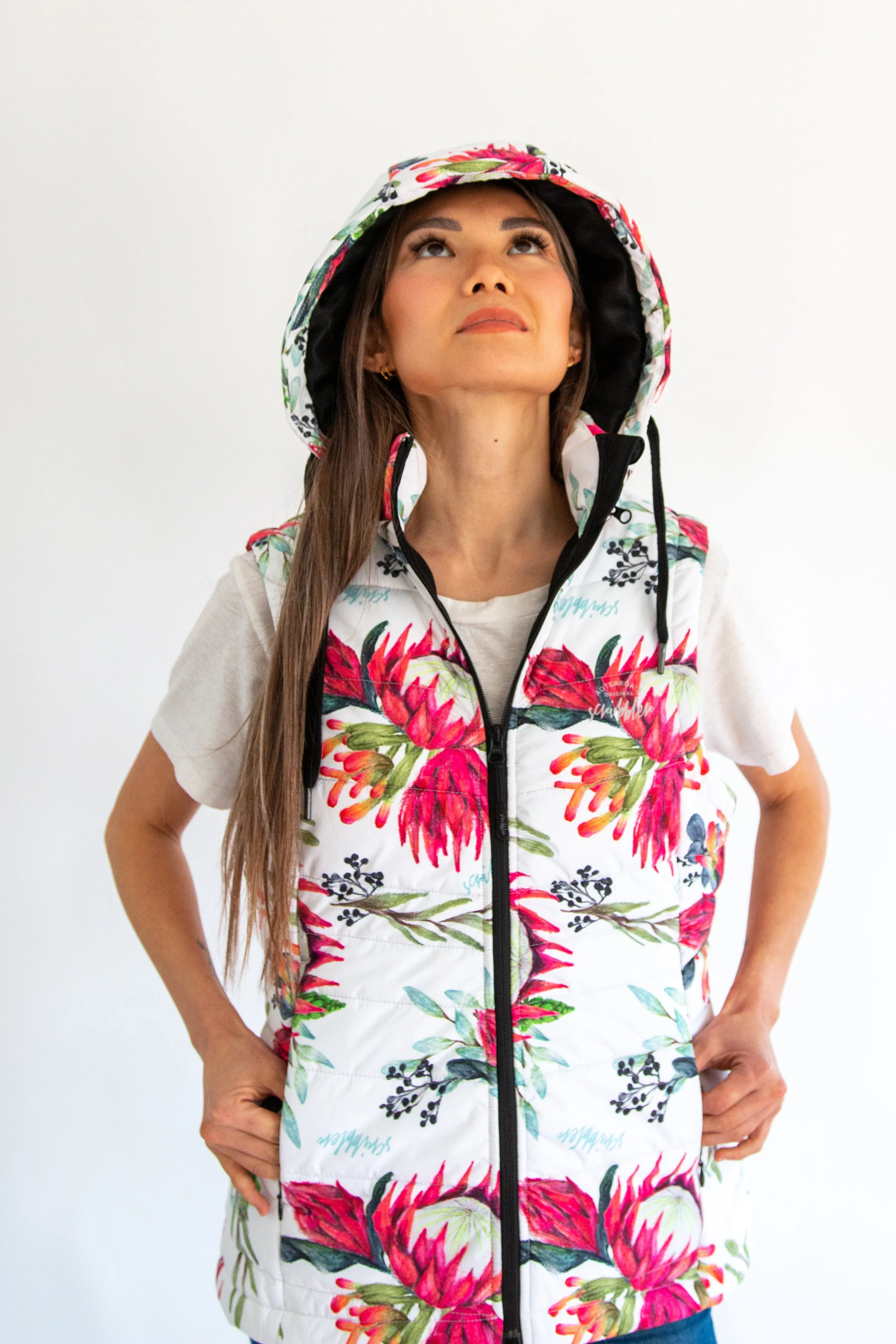 African Protea waterproof puffer vest