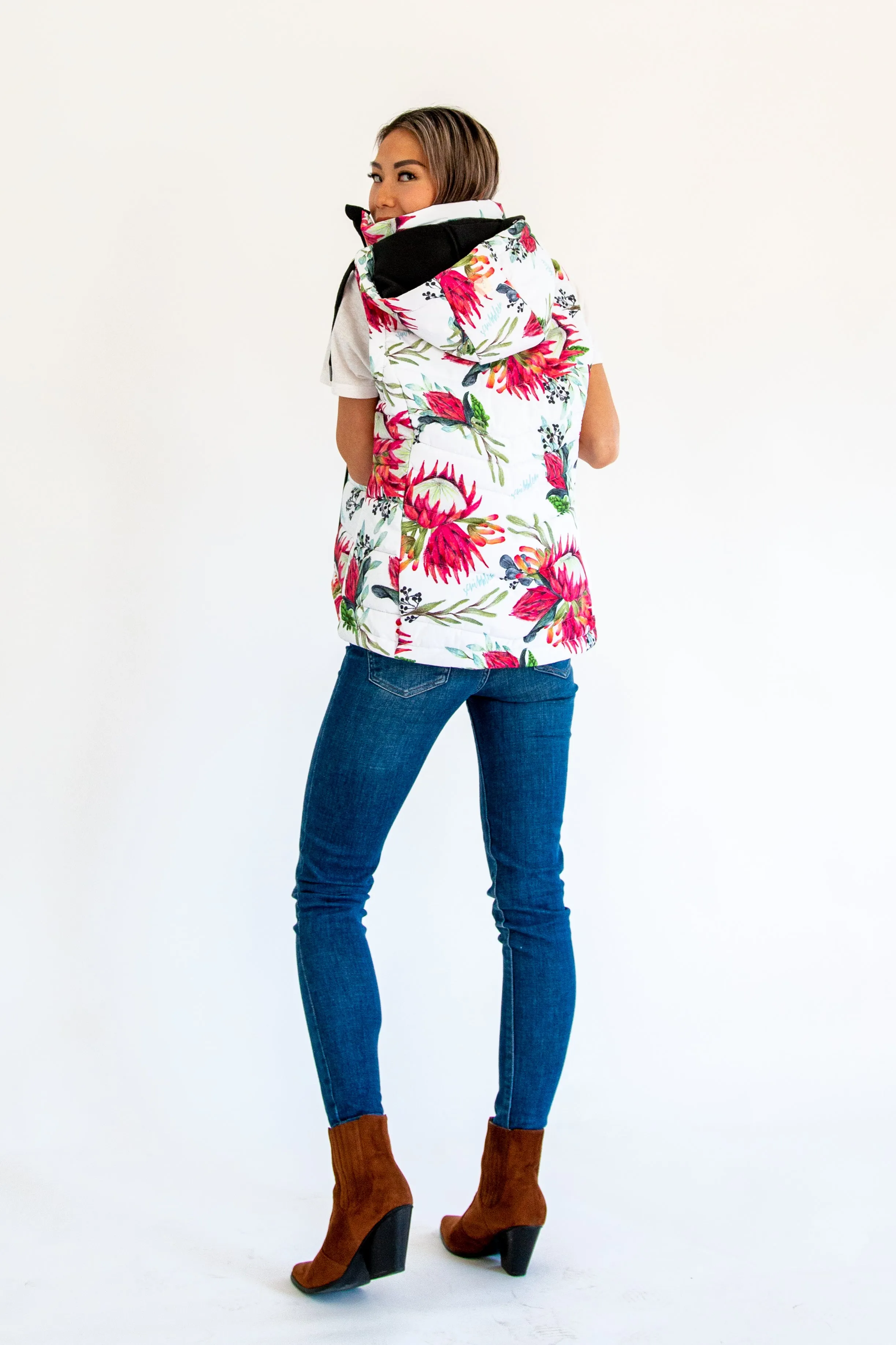 African Protea waterproof puffer vest