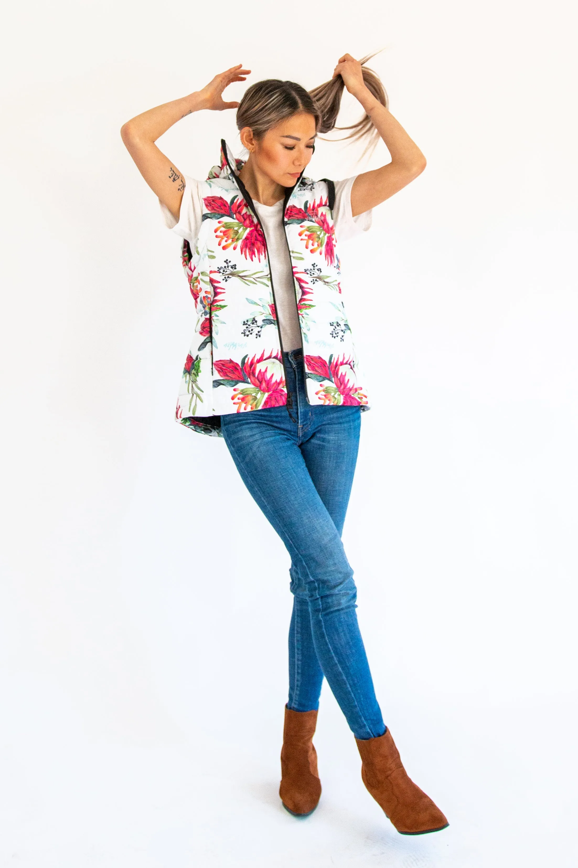 African Protea waterproof puffer vest