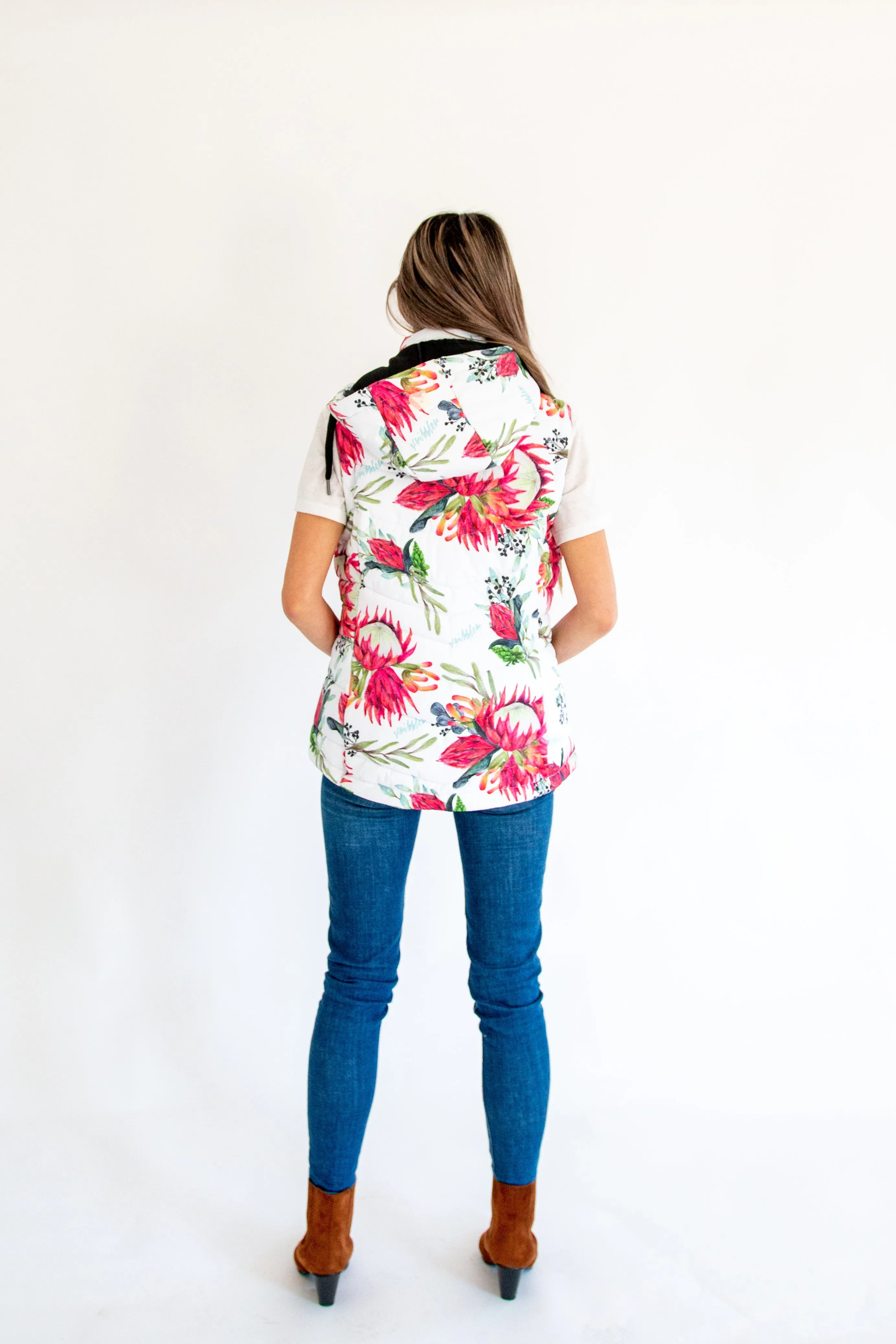 African Protea waterproof puffer vest