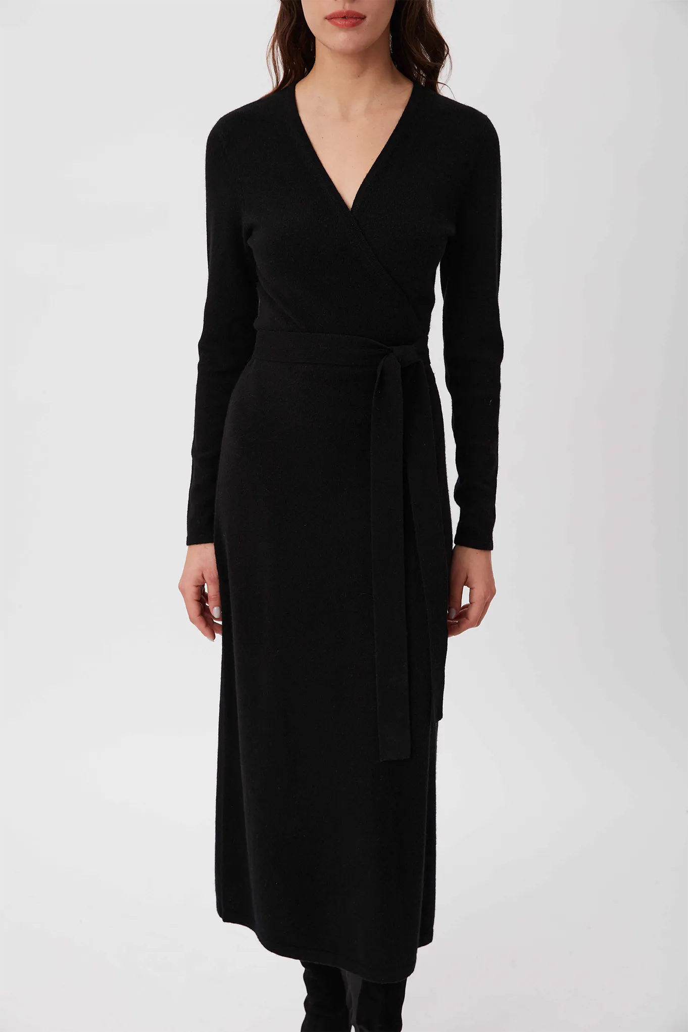 Astrid Knit Wrap Dress in Black