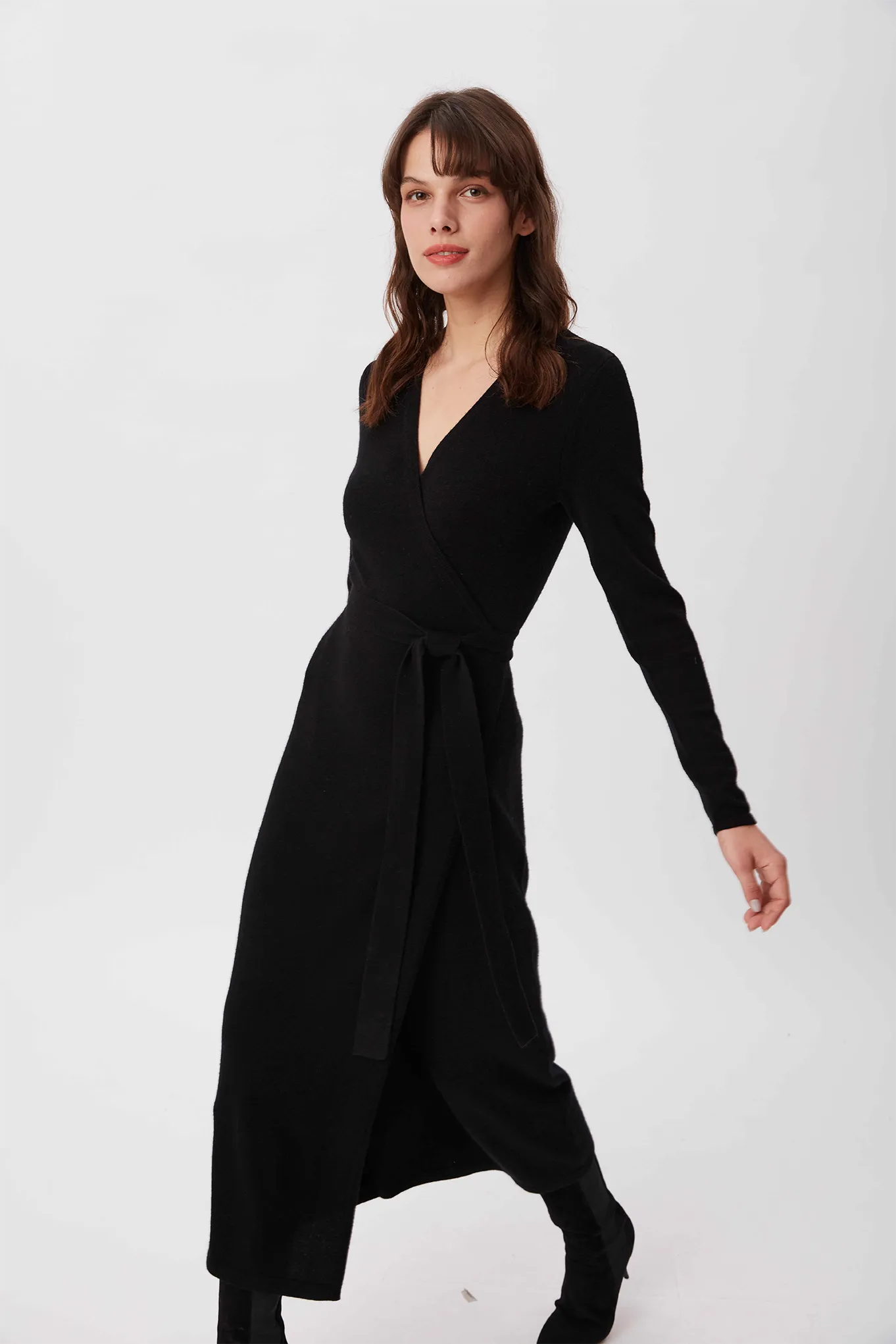 Astrid Knit Wrap Dress in Black