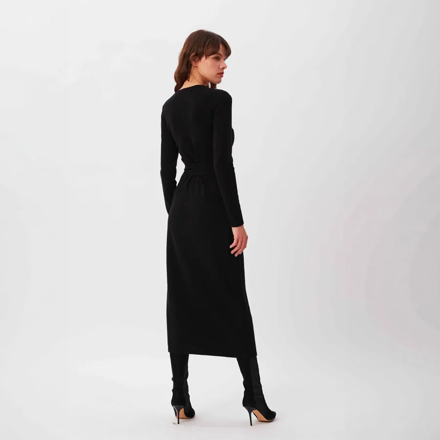 Astrid Knit Wrap Dress in Black