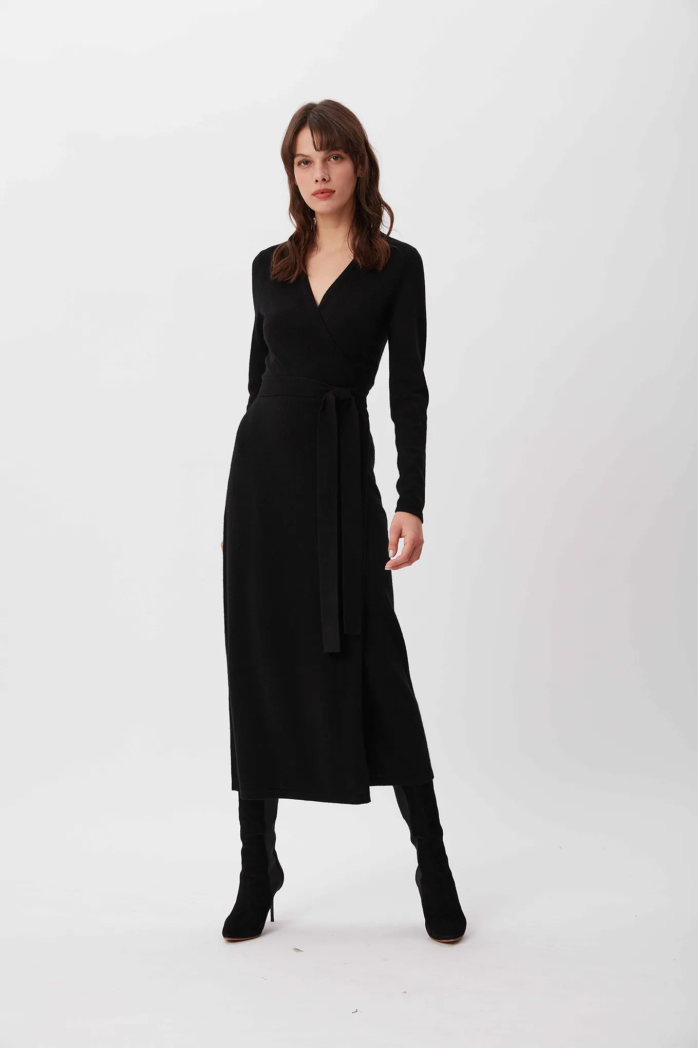 Astrid Knit Wrap Dress in Black
