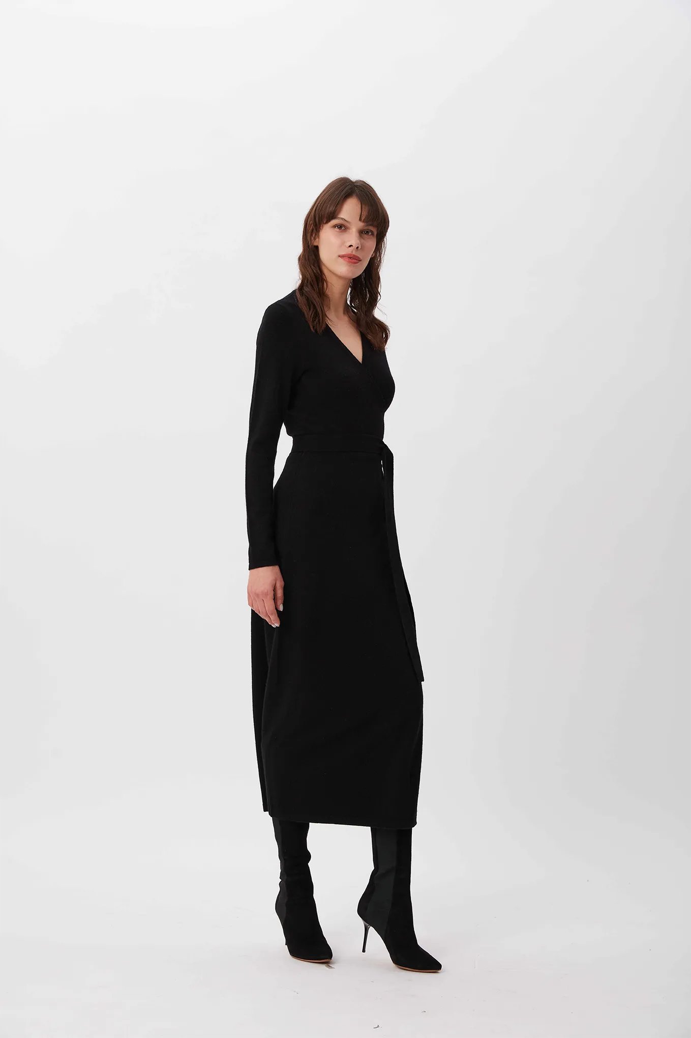 Astrid Knit Wrap Dress in Black