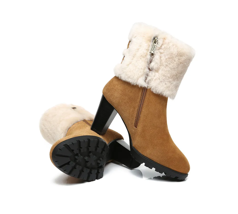 AUSTRALIAN SHEPHERD® UGG Women Shearling Zipper Heel Fashion Boots Candice