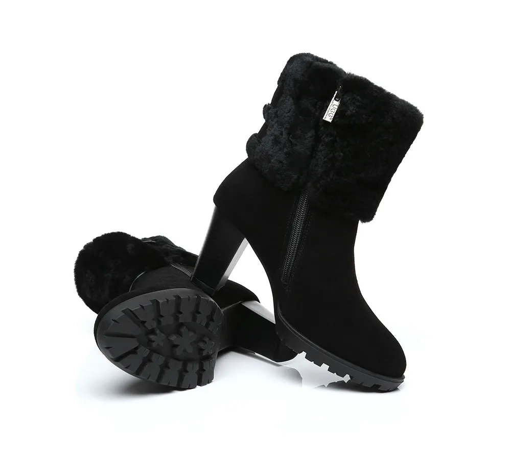 AUSTRALIAN SHEPHERD® UGG Women Shearling Zipper Heel Fashion Boots Candice