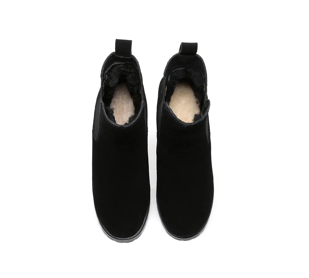 AUSTRALIAN SHEPHERD® UGG Women Sheepskin Wool Block Heel Boots Sylvia