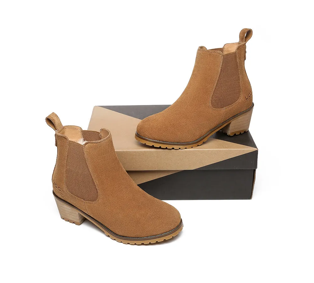 AUSTRALIAN SHEPHERD® UGG Women Sheepskin Wool Block Heel Boots Sylvia