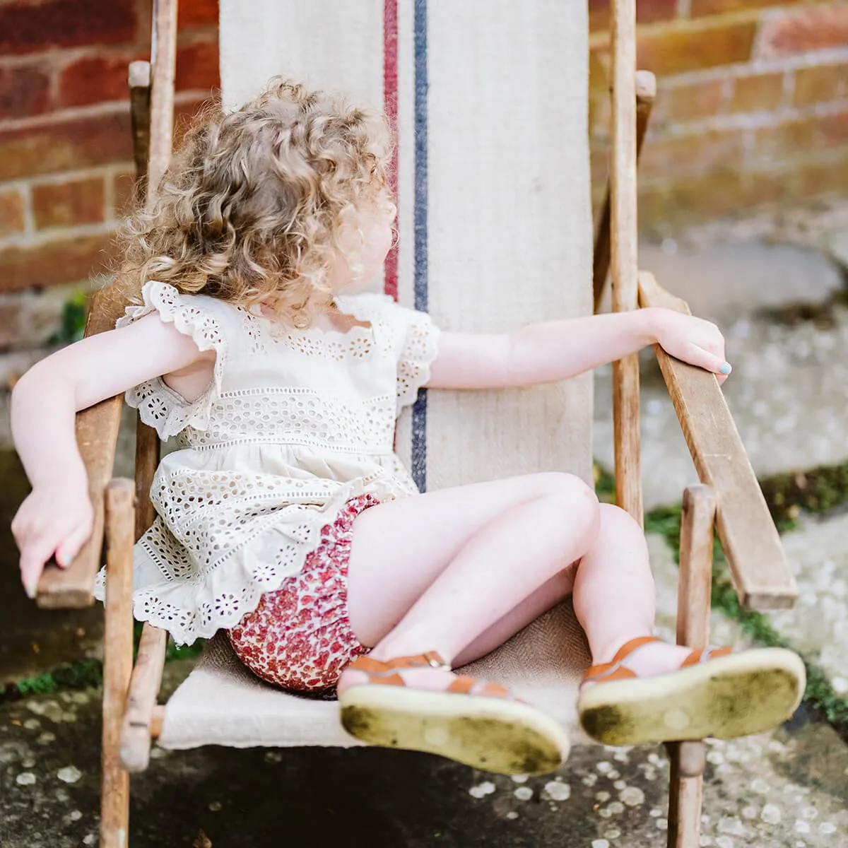 Ava Broderie Anglaise Blouse in Oat by Little Cotton Clothes - Last One In Stock - 6-7 Years