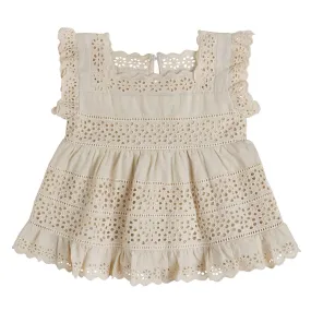 Ava Broderie Anglaise Blouse in Oat by Little Cotton Clothes - Last One In Stock - 6-7 Years