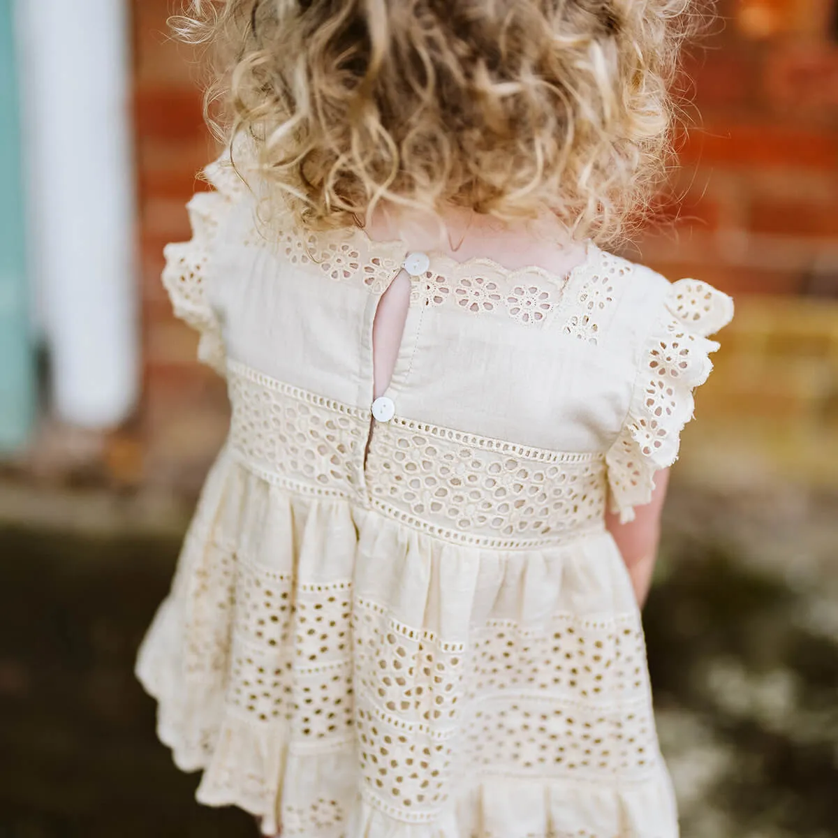 Ava Broderie Anglaise Blouse in Oat by Little Cotton Clothes - Last One In Stock - 6-7 Years