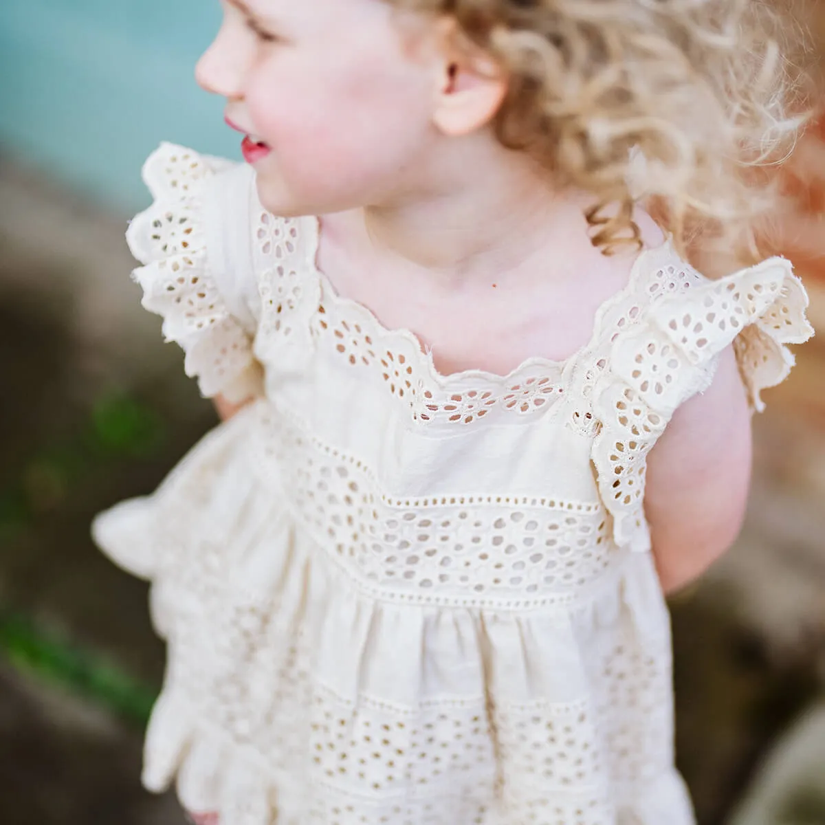 Ava Broderie Anglaise Blouse in Oat by Little Cotton Clothes - Last One In Stock - 6-7 Years