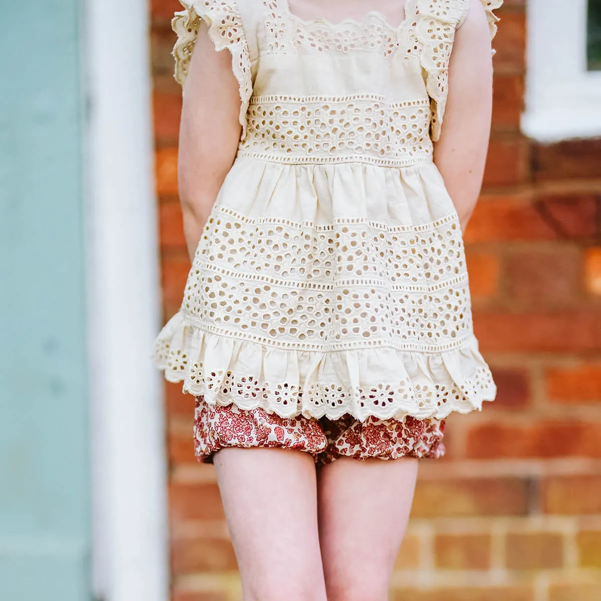 Ava Broderie Anglaise Blouse in Oat by Little Cotton Clothes - Last One In Stock - 6-7 Years