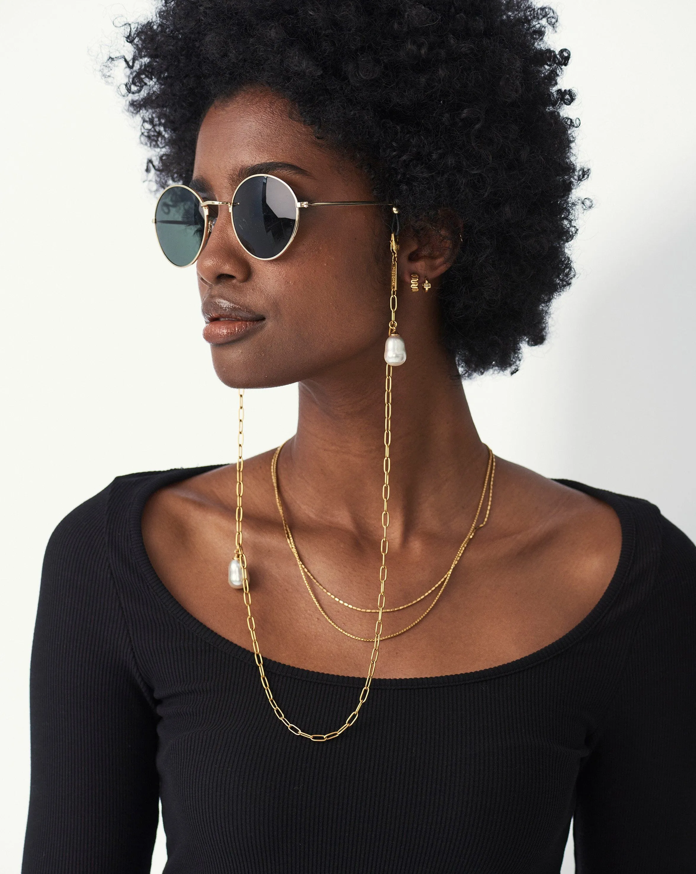Baroque Pearl Charm Eyewear Chain | 18ct Gold Plated/Pearl