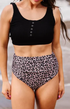 Basic Beach Ruched Bottoms in Leopard