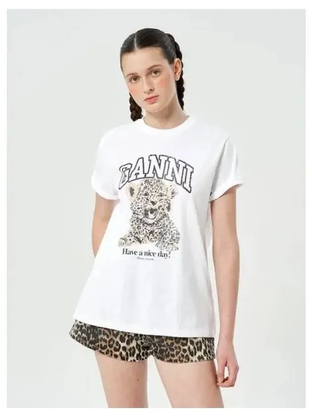 Basic Jersey Leopard Print Relaxed Fit T shirt Domestic Product