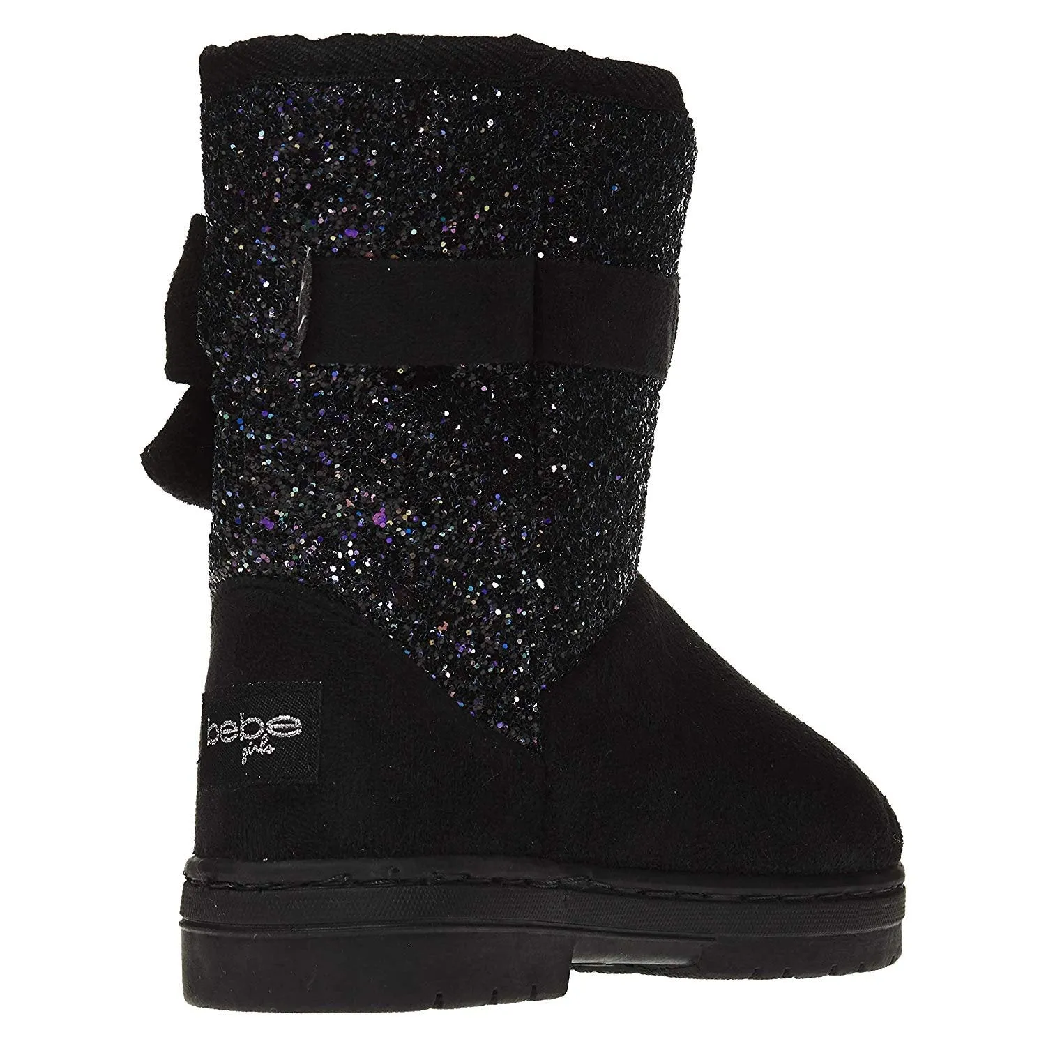 bebe Girls Glitter Winter Boots with Side Bow Casual Dress Warm Slip-On Shoes