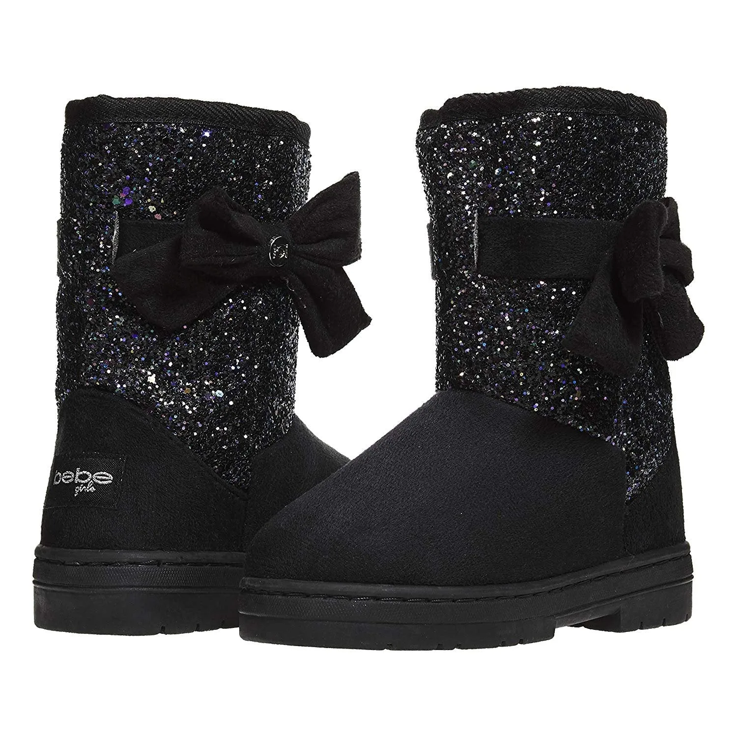 bebe Girls Glitter Winter Boots with Side Bow Casual Dress Warm Slip-On Shoes