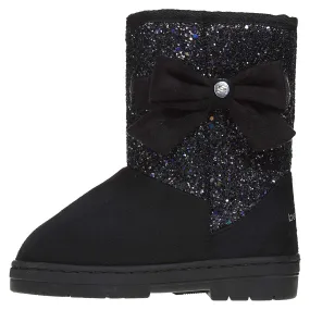 bebe Girls Glitter Winter Boots with Side Bow Casual Dress Warm Slip-On Shoes