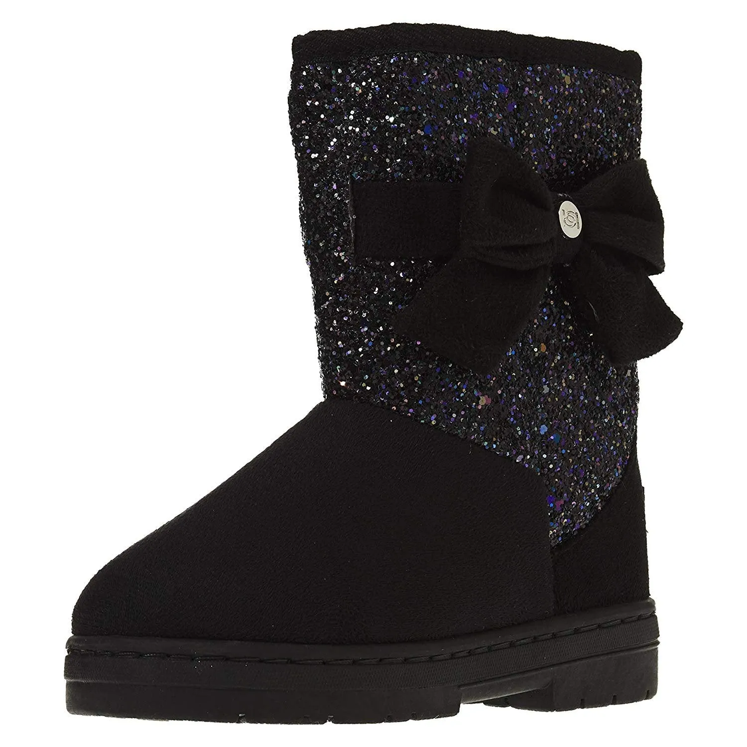 bebe Girls Glitter Winter Boots with Side Bow Casual Dress Warm Slip-On Shoes