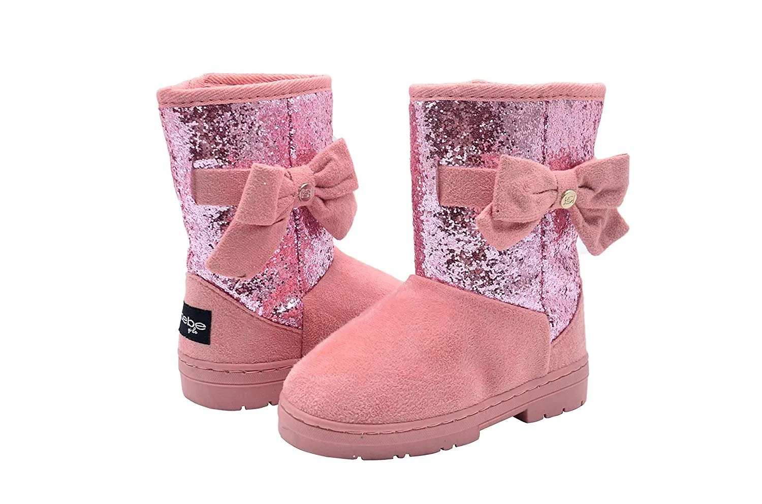 bebe Girls Glitter Winter Boots with Side Bow Casual Dress Warm Slip-On Shoes