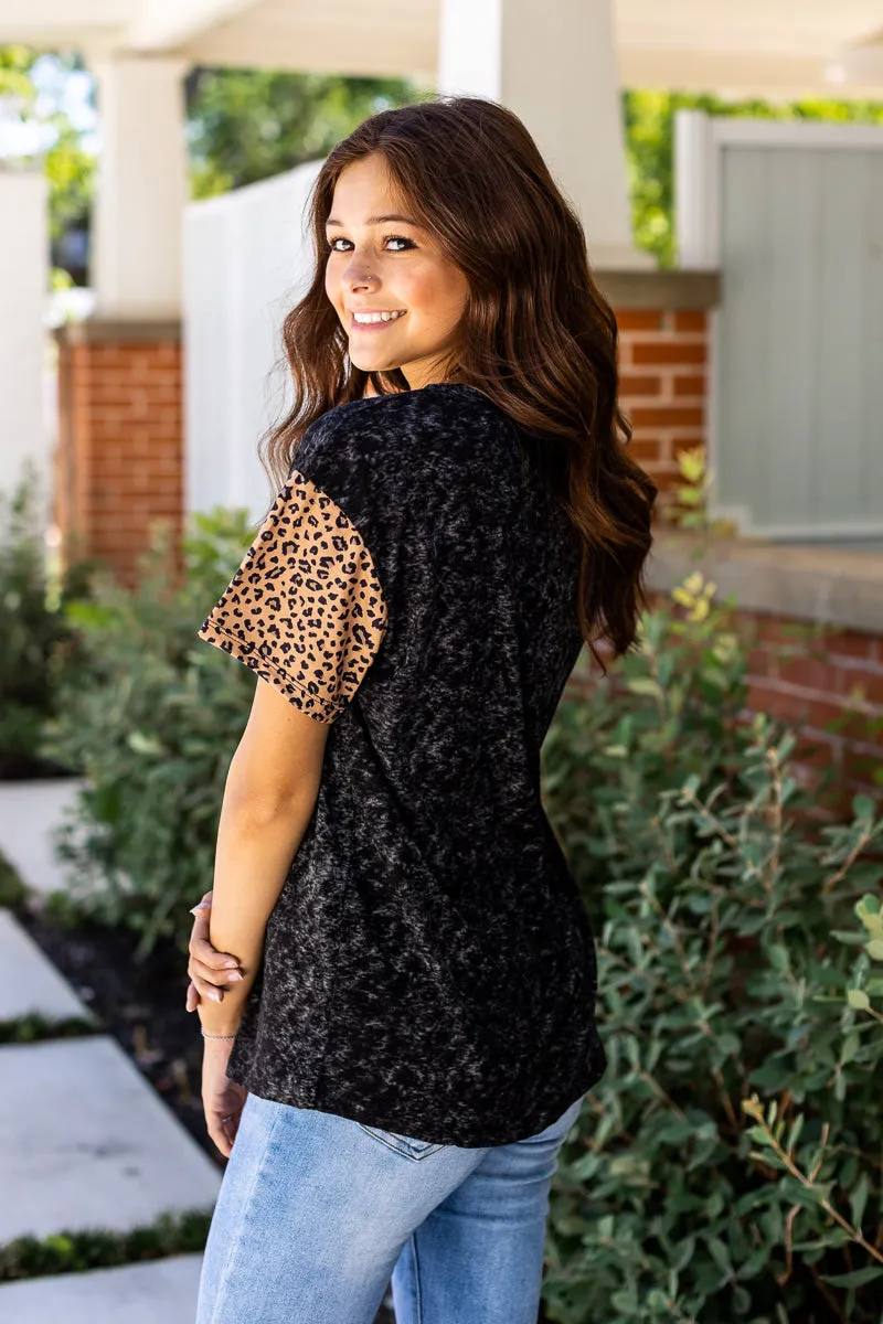 black oxide leopard sleeve top