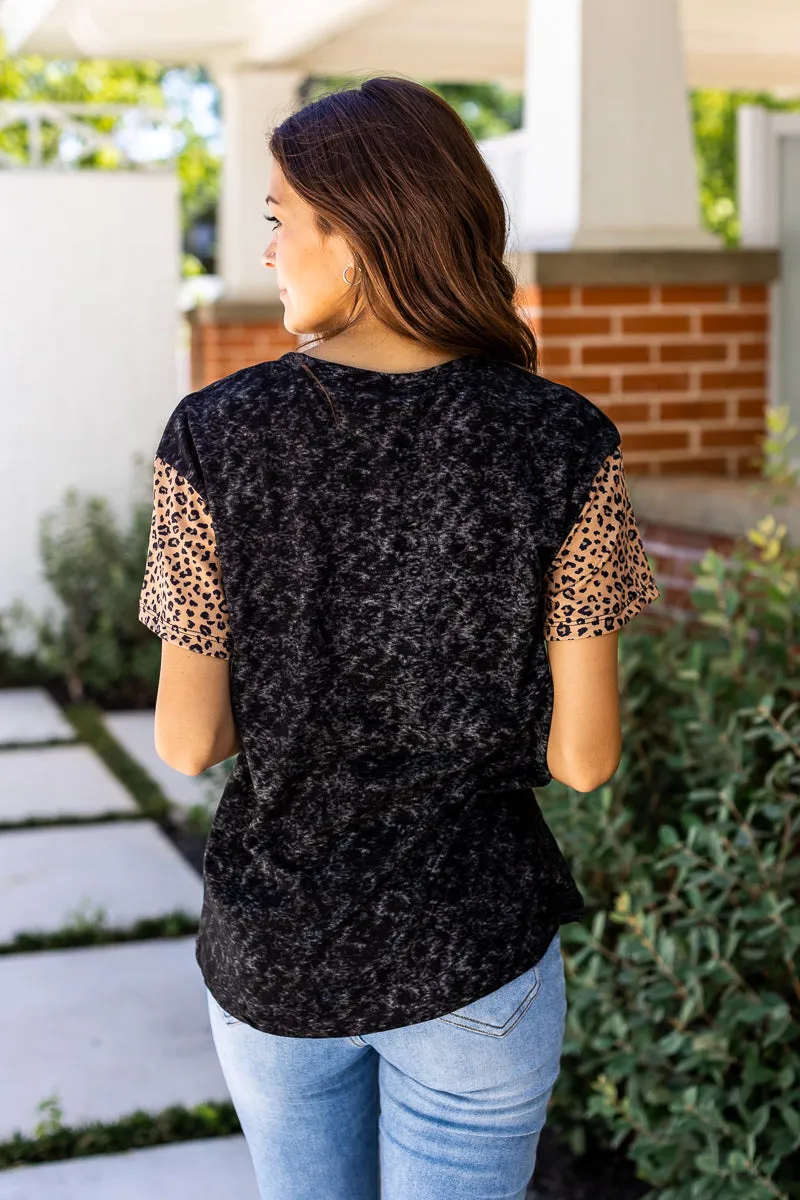 black oxide leopard sleeve top