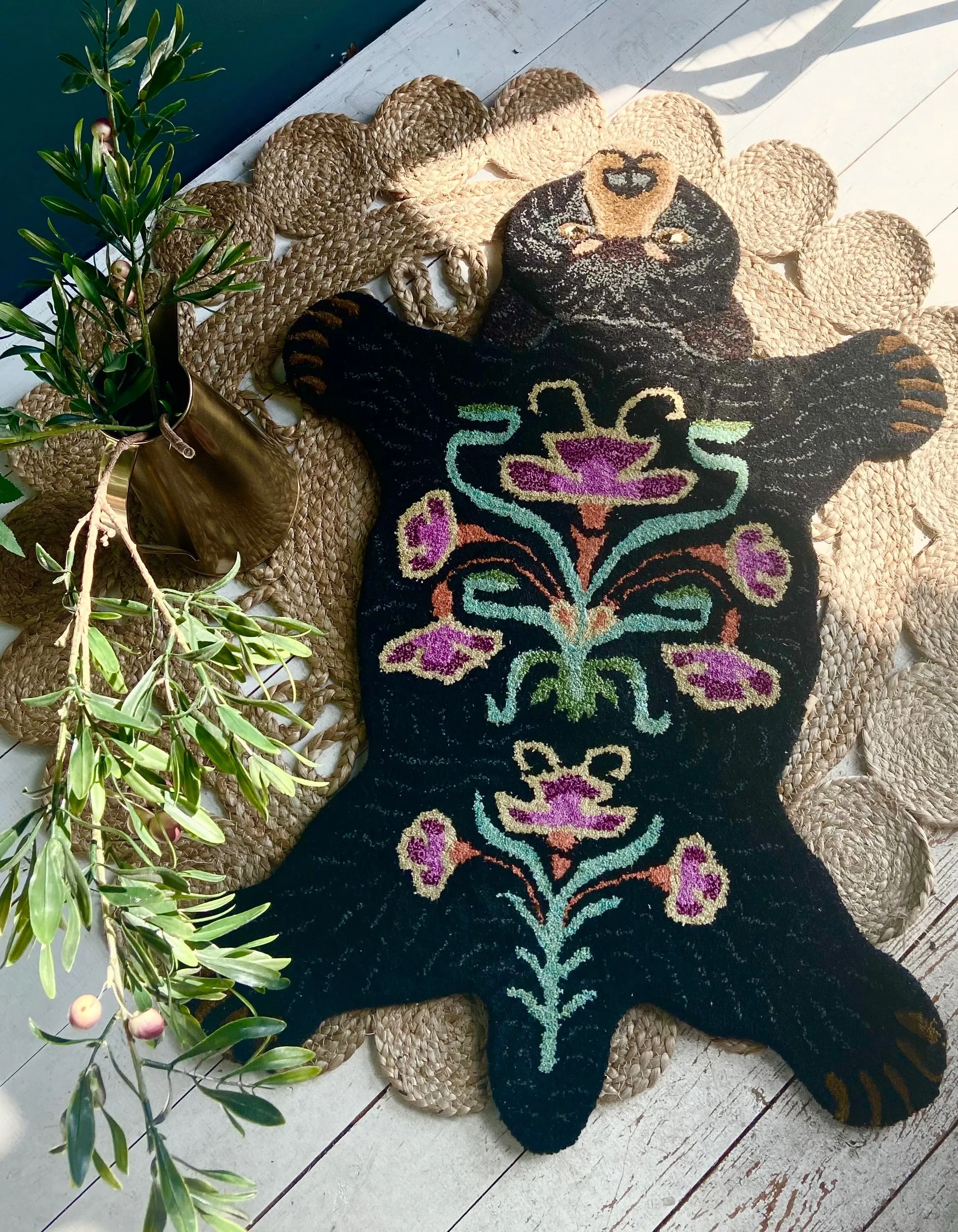 Blooming Colourful Black Bear Rug