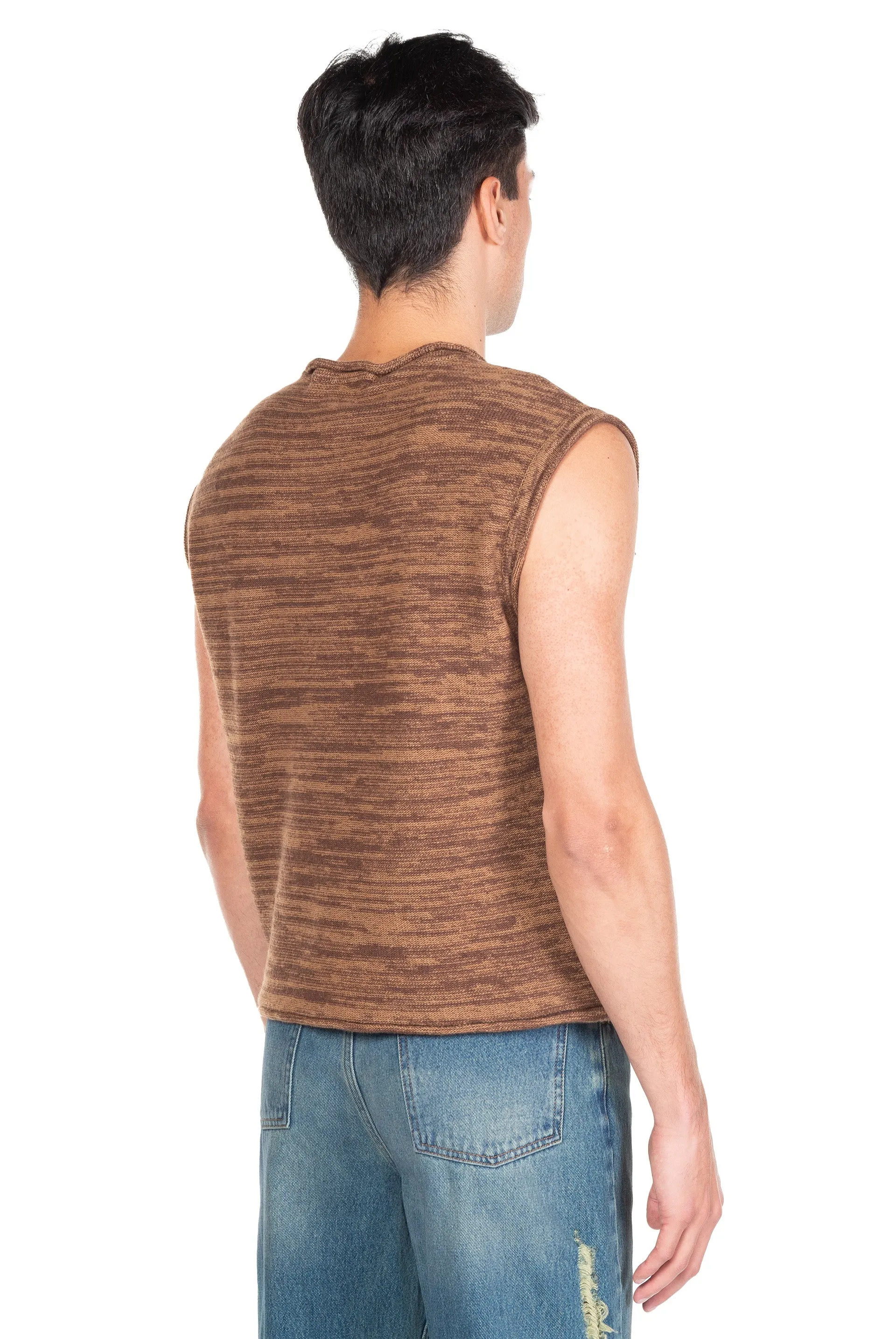Blotch Intarsia Crew-Neck Vest Brown
