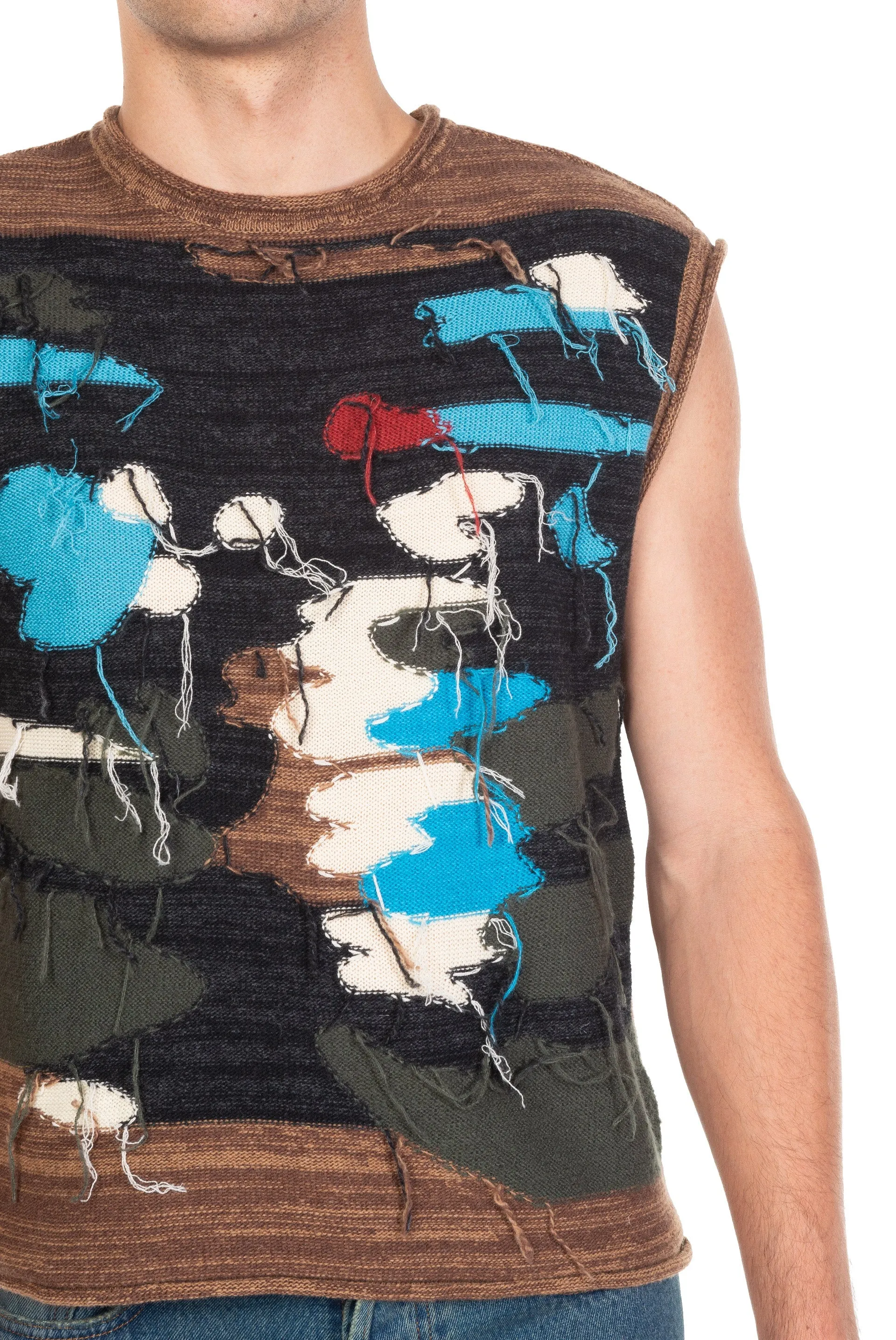 Blotch Intarsia Crew-Neck Vest Brown