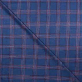 Blue and Red Tartan Ariston Wool, Silk and Linen Blend Fabric