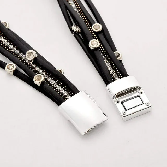 Bracelets for Women Leather Wrap Bracelet Stud Beads Crystal Cuff Bracelets Jewelry for Ladies Girls birthday gifts for Girlfriend