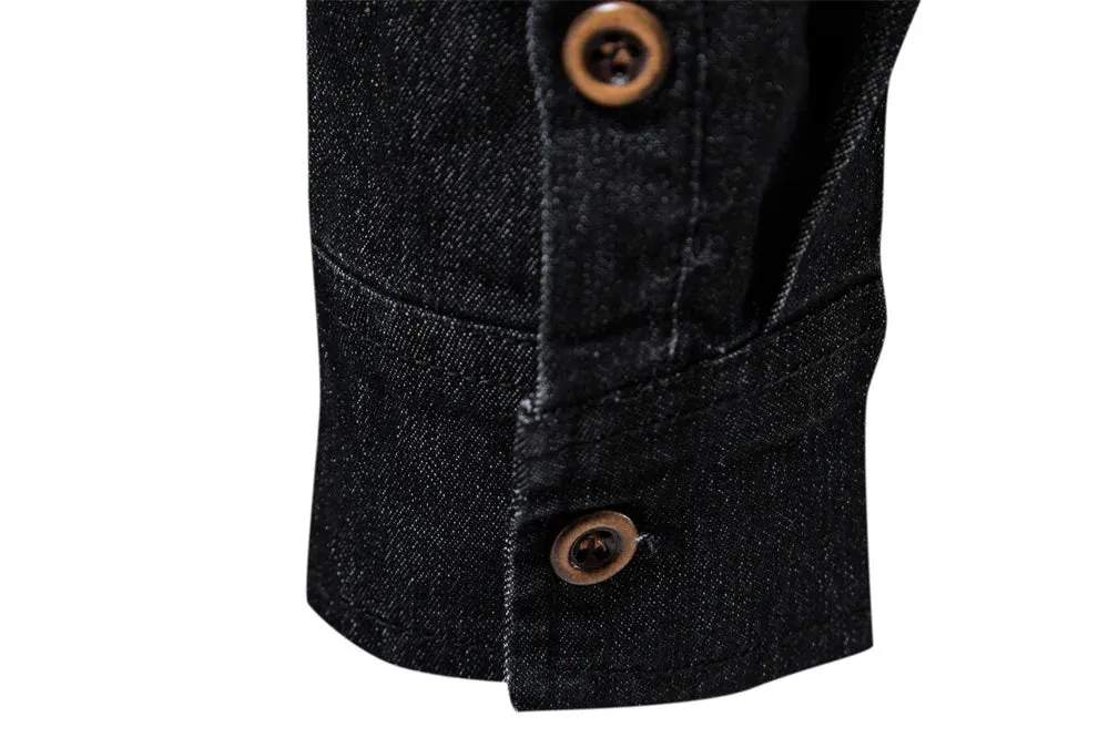 Brand Elastic Cotton Denim Shirt Men's Long Sleeve Cowboy Shirts Casual Slim Fit Designer Clothing